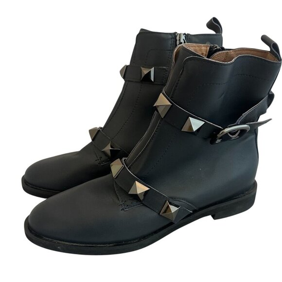 All Black Pyramid Stud Booties Boots Dark Blue Leather Luxury Size 41 10.5 Women - Picture 2 of 12